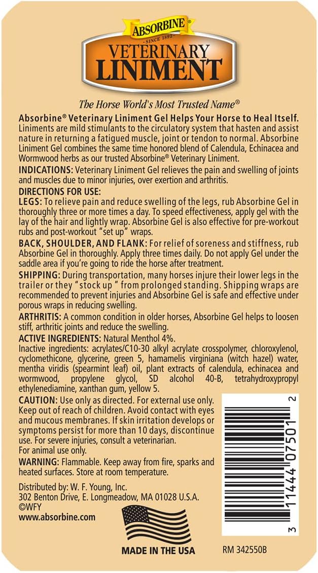 Absorbine Veterinary Liniment Gel, Combo 12 oz Value Size +3 oz Travel Size