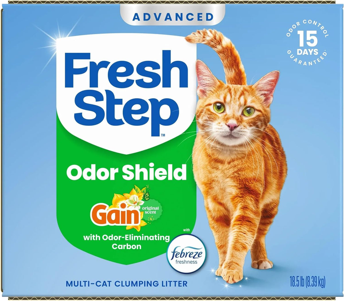Fresh Step Advanced Odor Shield Clumping Cat Litter with Gain, 18.5 lb, 2Pk