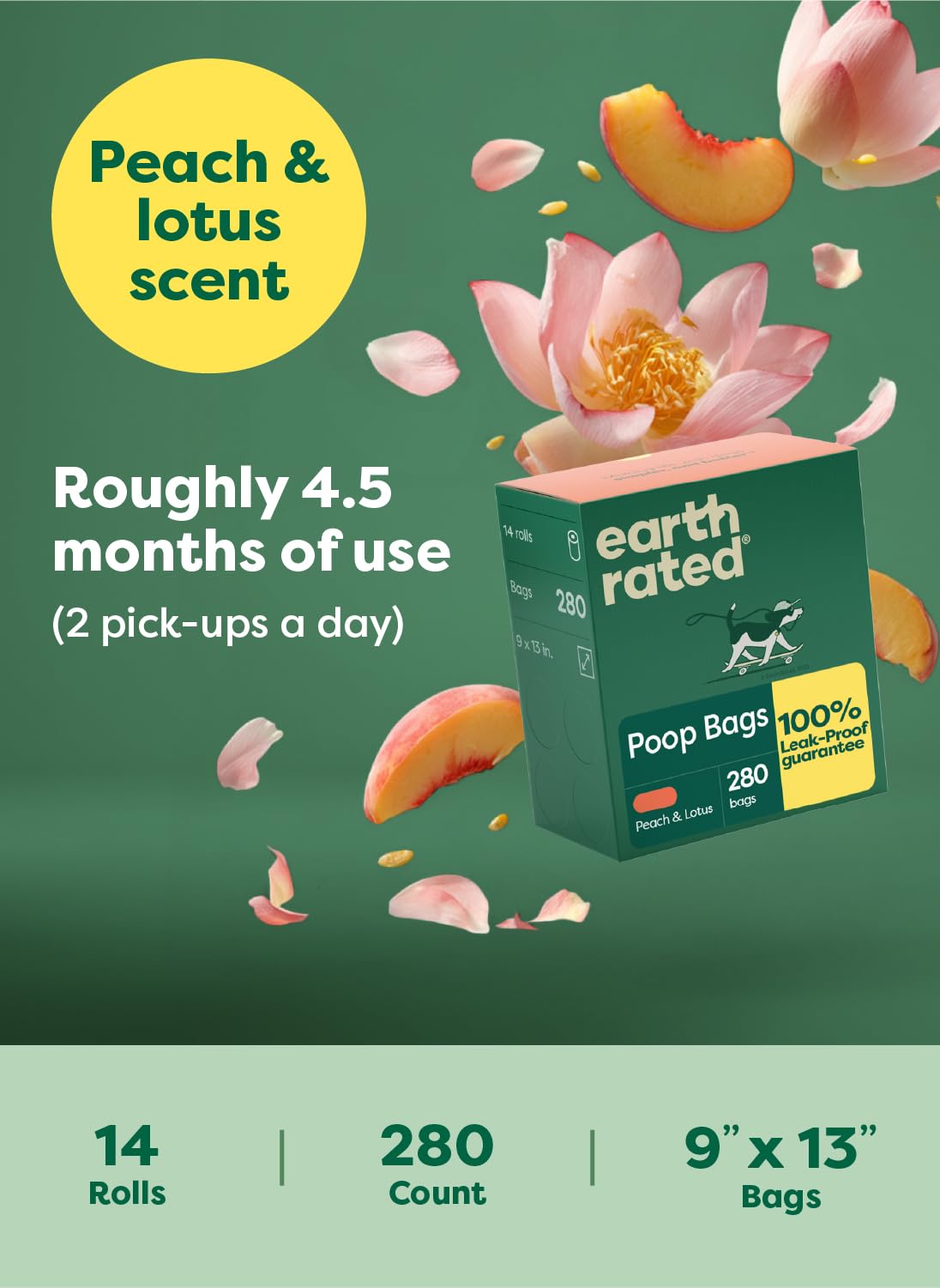 Earth Rated Dog Poop Bags for Dogs, 120 Leak Proof Refill Rolls, Lavender
