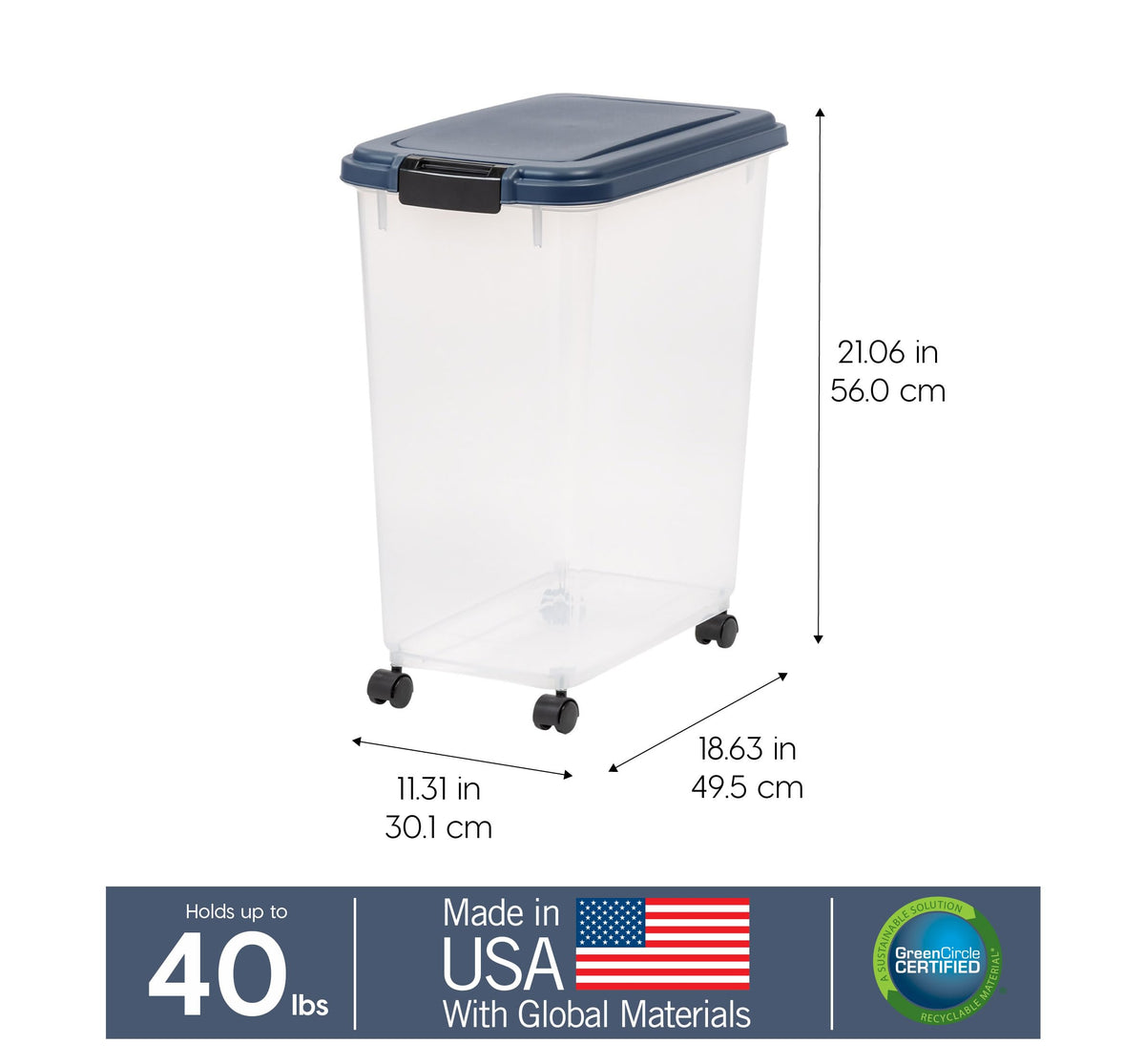 IRIS USA Dog Food Storage Container, Up to 10 lbs, Clear/Gray, Made in USA