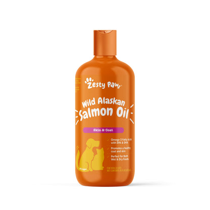 Zesty Paws Wild Alaskan Omega-3 Blend Pollock + Salmon Oil for Dogs and Cats- Skin and Coat Support, Omega 3 Supplement for Pets, 16oz