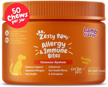 Zesty Paws Dog Allergy Chews - Dog Allergy Relief, Lamb, 90 Ct