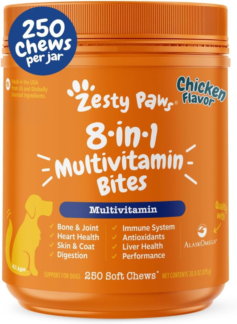 Zesty Paws Dog Vitamins - Dog Multivitamins with Hemp - Chicken, 90 Ct