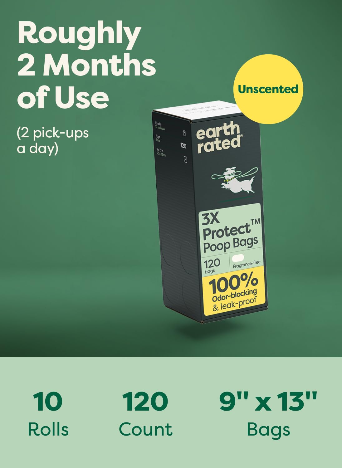 Earth Rated Dog Poop Bags for Dogs, 120 Leak Proof Refill Rolls, Lavender
