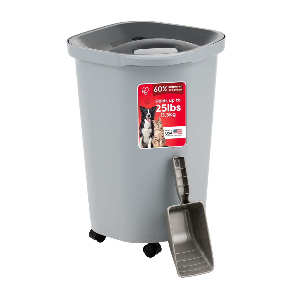 IRIS USA Dog Food Storage Container, Up to 10 lbs, Clear/Gray, Made in USA