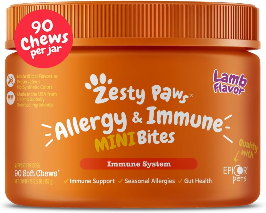 Zesty Paws Dog Allergy Chews - Dog Allergy Relief, Lamb, 90 Ct