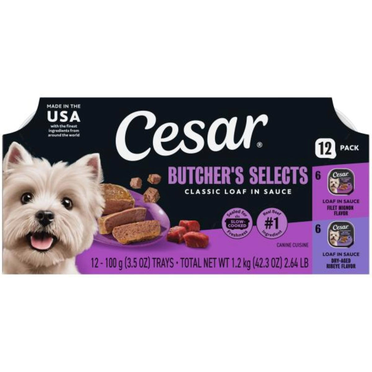 Cesar Classic Loaf in Sauce Wet Dog Food, Meaty Selects, 3.5 oz, 36 Count
