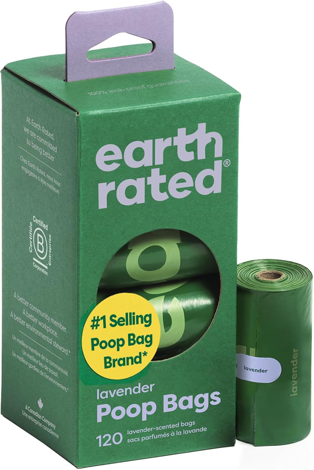 Earth Rated Dog Poop Bags for Dogs, 120 Leak Proof Refill Rolls, Lavender