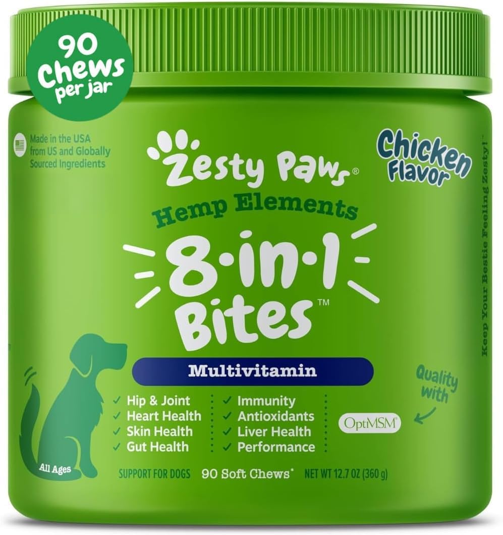 Zesty Paws Dog Vitamins - Dog Multivitamins with Hemp - Chicken, 90 Ct