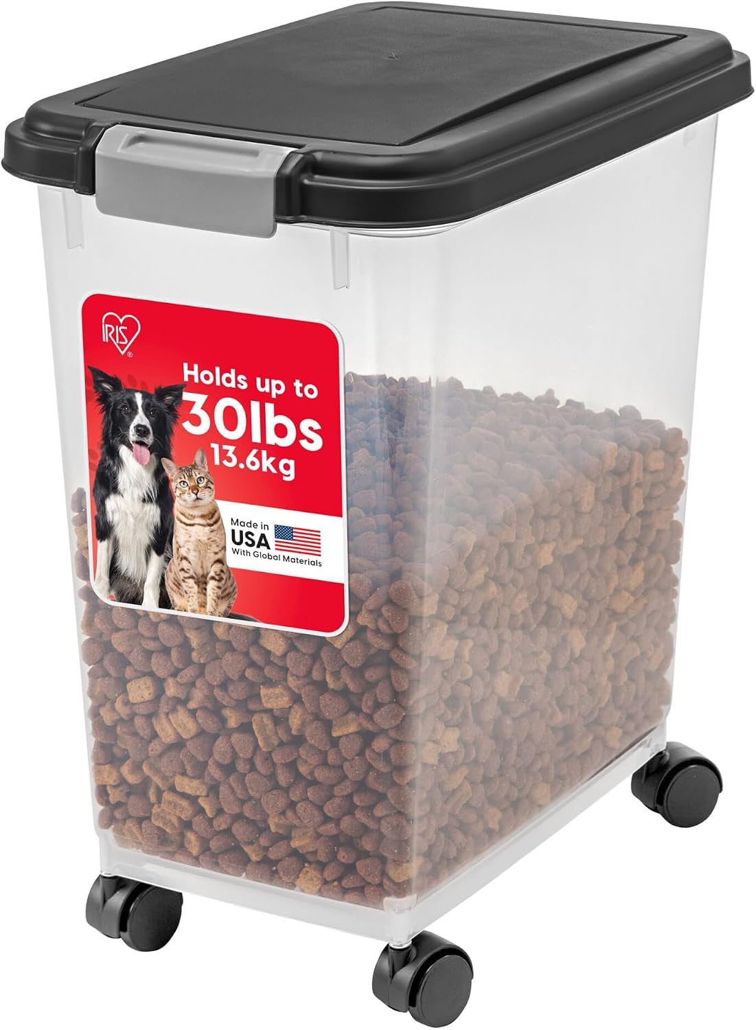 IRIS USA Dog Food Storage Container, Up to 10 lbs, Clear/Gray, Made in USA