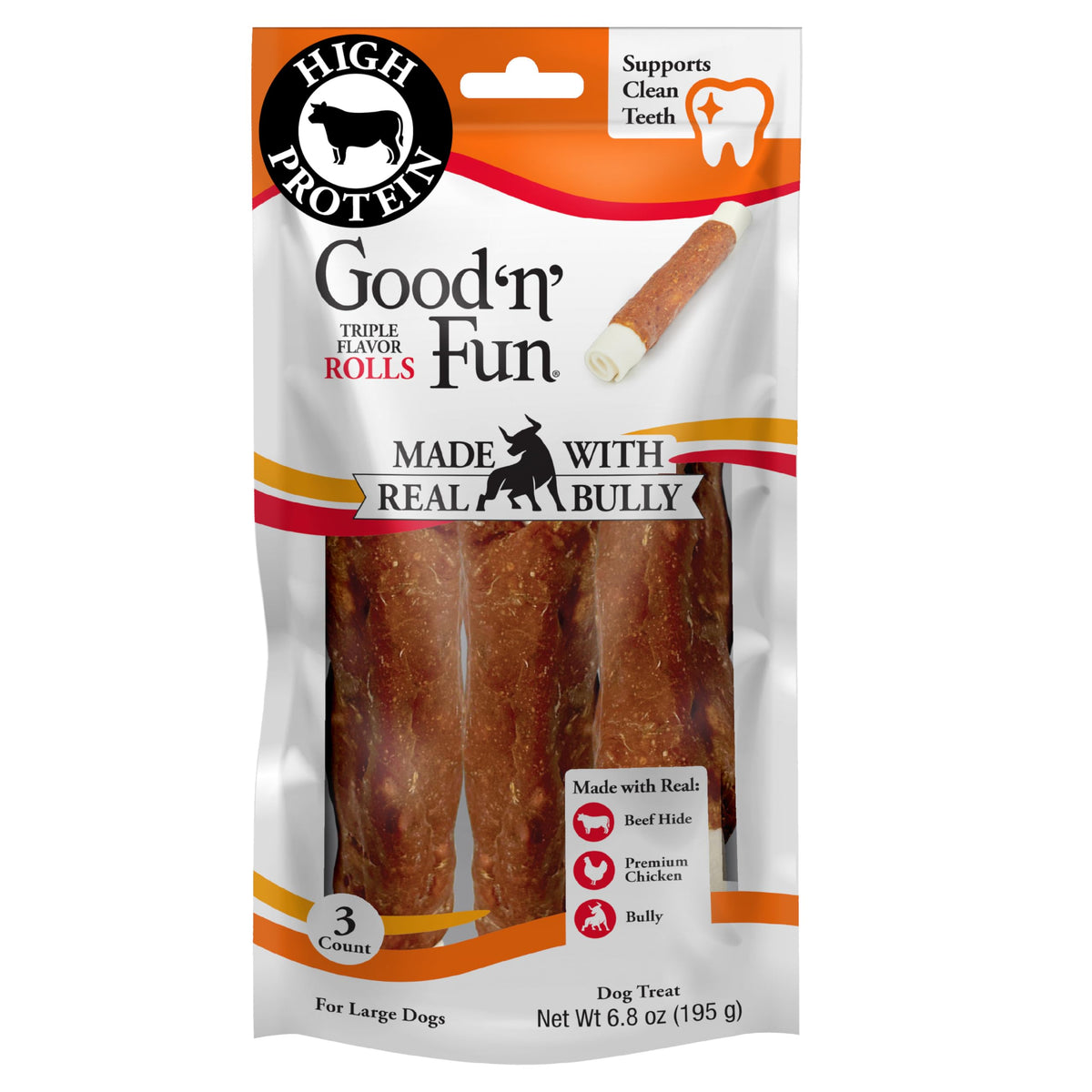 Good 'n' Fun Roll Long-Lasting Dog Treat for Large Dogs, 6 Count