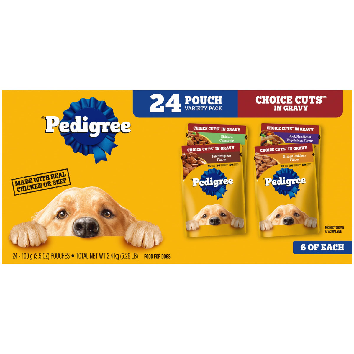 Pedigree Choice Cuts Wet Dog Food Pouch, Protein Variety, 3.5 oz, 30 Count