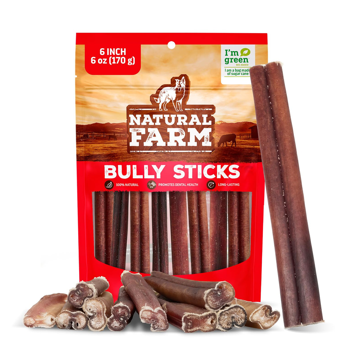 Natural Farm Odor-Free Bully Sticks (4-8”, 16oz) ALL-NATURAL Long-Lasting Chews, 100% Beef Pizzle, Grass-Fed, Grain-Free, Hormone-Free, Protein for Muscle Development & Energy, Perfect For Medium Dogs