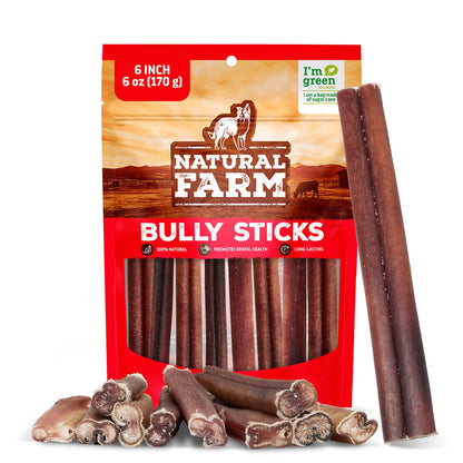 Natural Farm Odor-Free Bully Sticks (4-8”, 16oz) ALL-NATURAL Long-Lasting Chews, 100% Beef Pizzle, Grass-Fed, Grain-Free, Hormone-Free, Protein for Muscle Development & Energy, Perfect For Medium Dogs