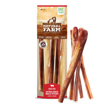 Natural Farm Odor-Free Bully Sticks (4-8”, 16oz) ALL-NATURAL Long-Lasting Chews, 100% Beef Pizzle, Grass-Fed, Grain-Free, Hormone-Free, Protein for Muscle Development & Energy, Perfect For Medium Dogs