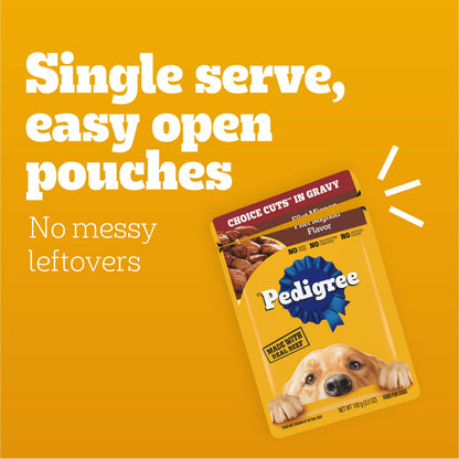 Pedigree Choice Cuts Wet Dog Food Pouch, Protein Variety, 3.5 oz, 30 Count
