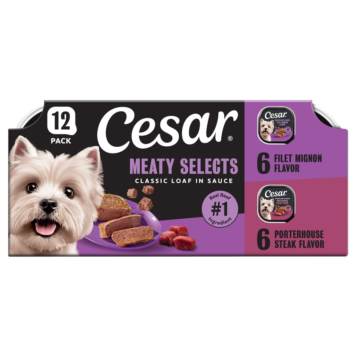 Cesar Classic Loaf in Sauce Wet Dog Food, Meaty Selects, 3.5 oz, 36 Count