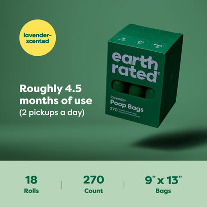 Earth Rated Dog Poop Bags for Dogs, 120 Leak Proof Refill Rolls, Lavender