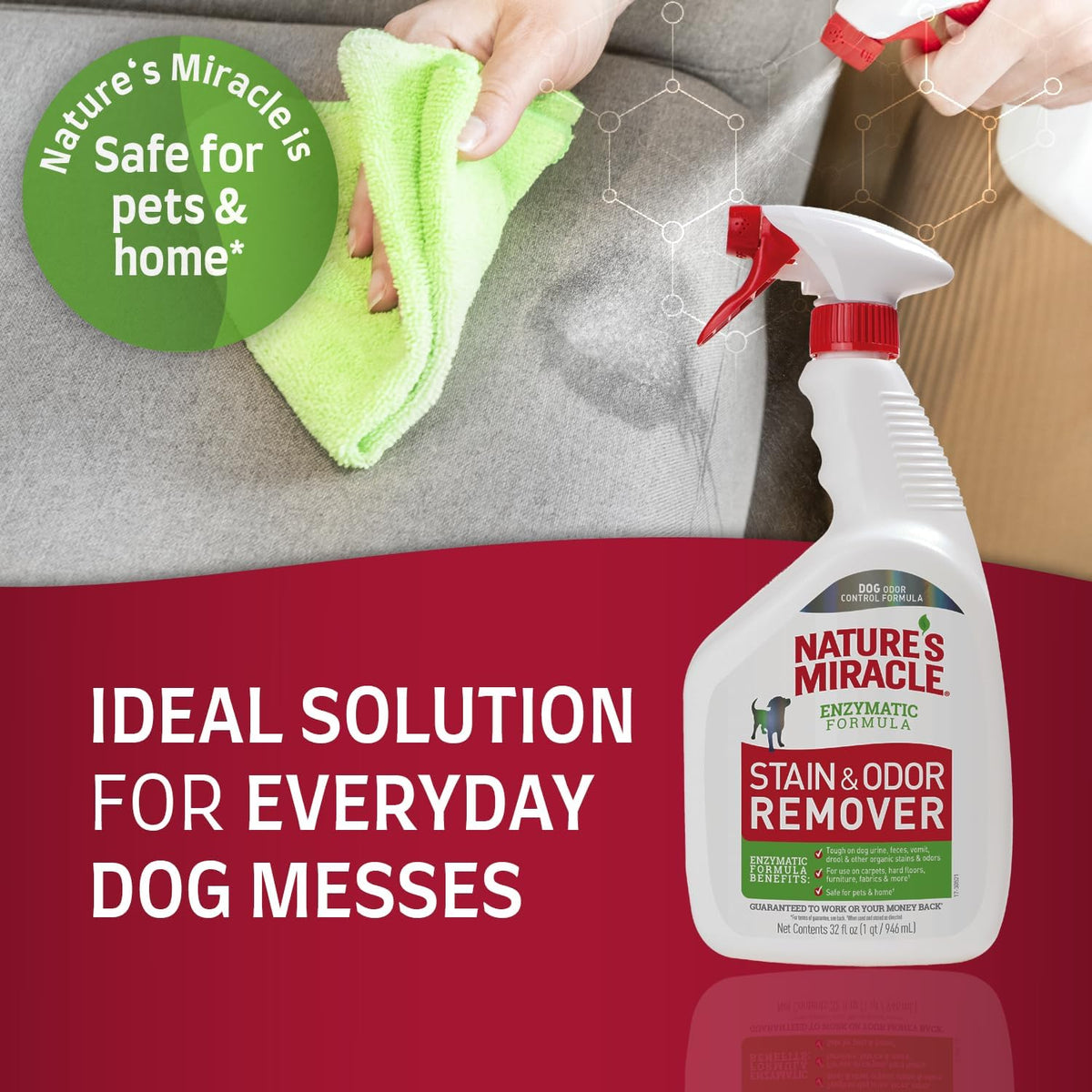 Nature’s Miracle Dog Stain & Odor Remover, Enzymatic Cleaner, 32 oz