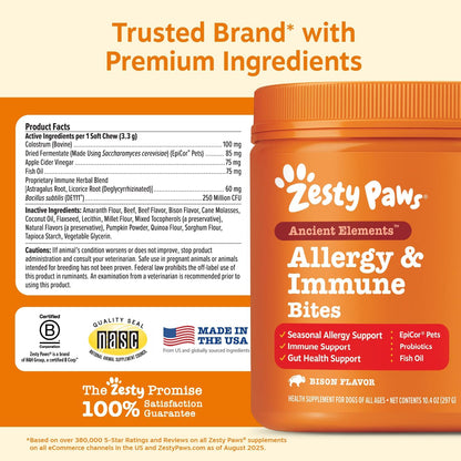 Zesty Paws Dog Allergy Chews - Dog Allergy Relief, Lamb, 90 Ct