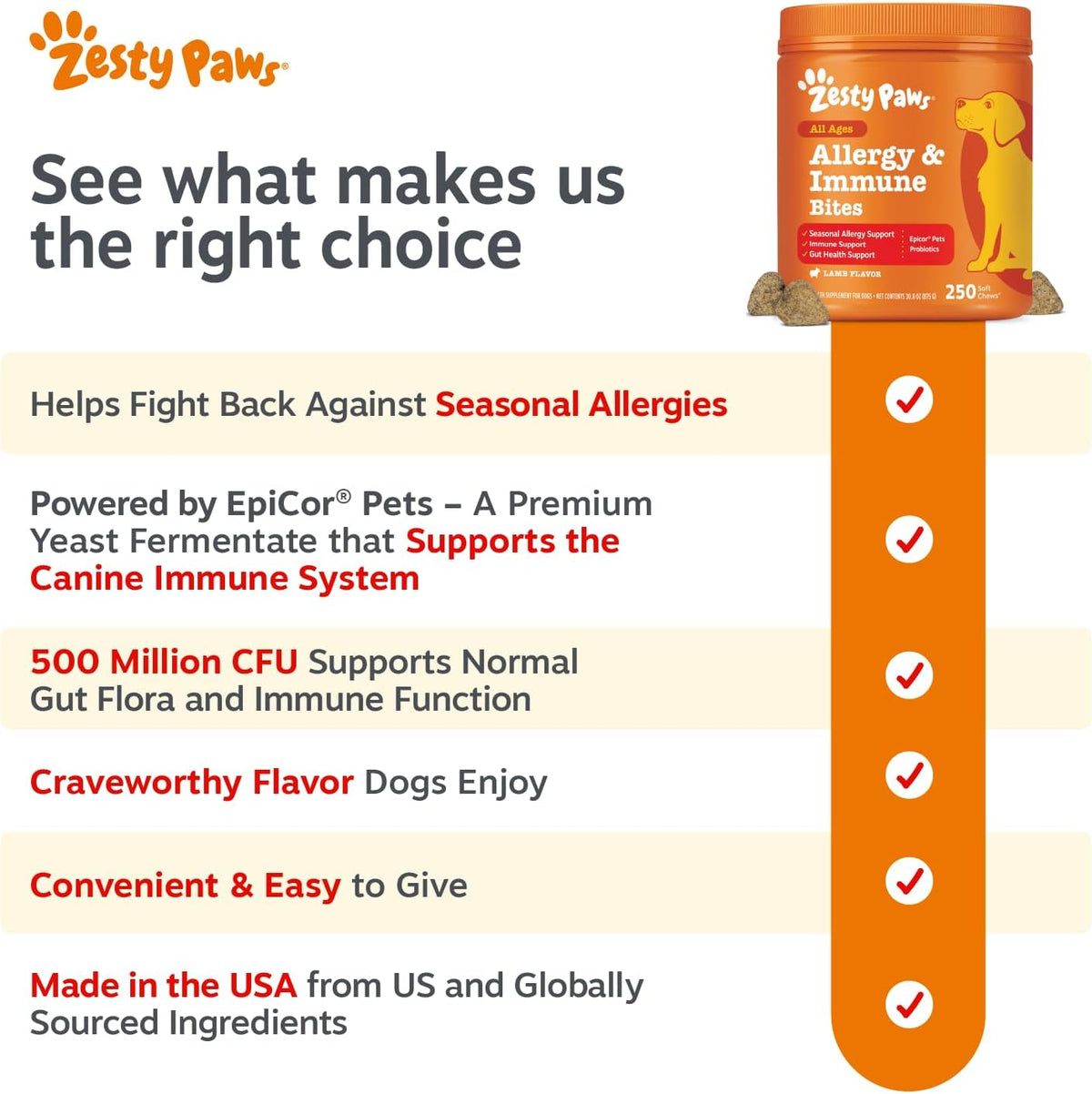 Zesty Paws Dog Allergy Chews - Dog Allergy Relief, Lamb, 90 Ct