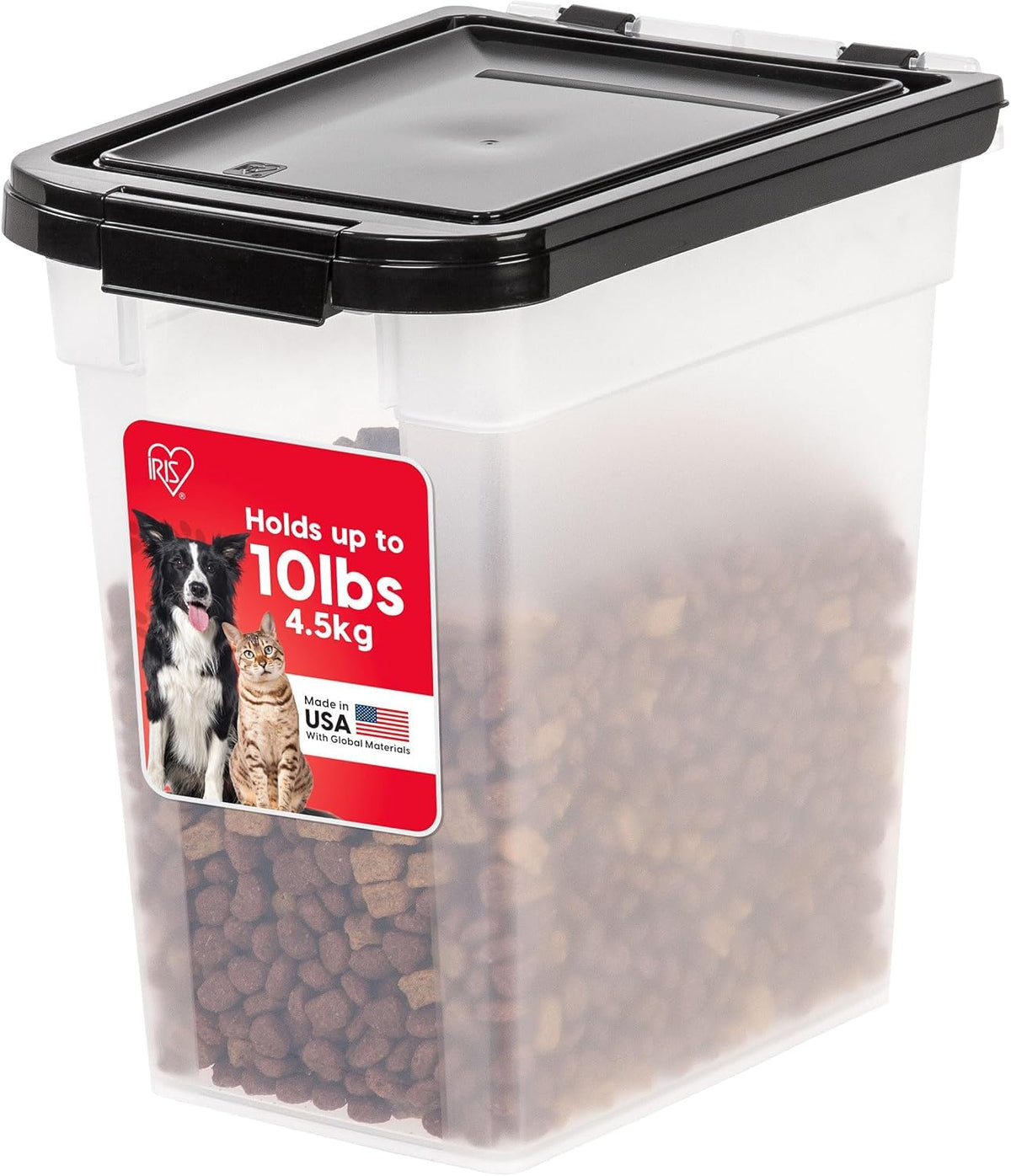 IRIS USA Dog Food Storage Container, Up to 10 lbs, Clear/Gray, Made in USA