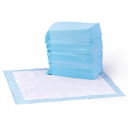 Amazon Basics Leak-Proof Dog and Puppy Potty Training Pee Pads with Quick-Dry 5-Layer Super Absorbent Design, Regular Size 22 x 22 inch, Blue & White, 100 Count