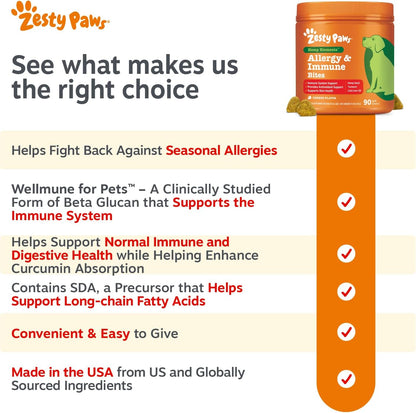 Zesty Paws Dog Allergy Chews - Dog Allergy Relief, Lamb, 90 Ct