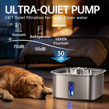 Veken Innovation Award Winner Stainless Steel Cat Water Fountain, 108oz, C1