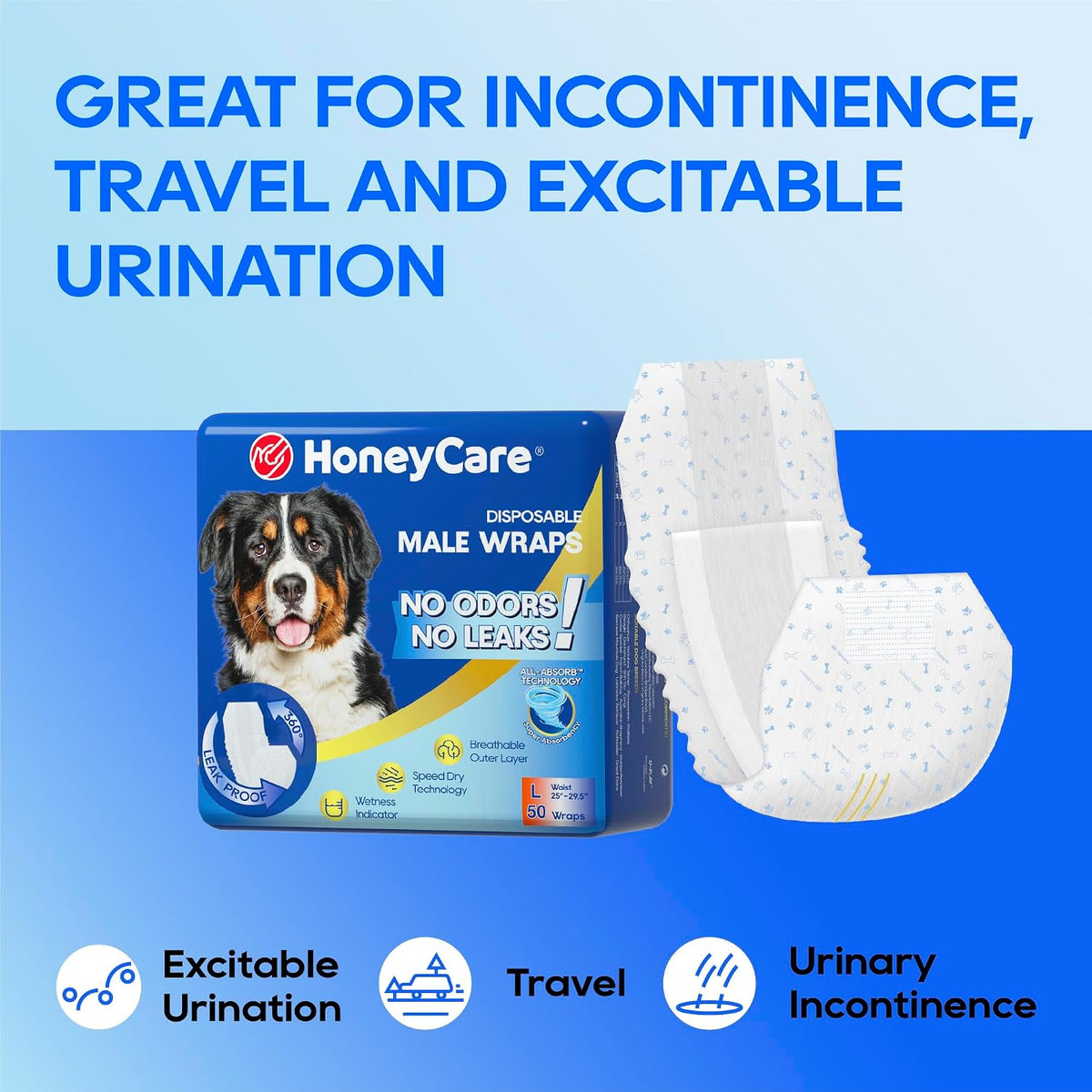 HONEY CARE All-Absorb A24 Male Dog Wrap, 50 Count, Large