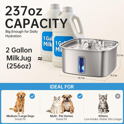 Veken Innovation Award Winner Stainless Steel Cat Water Fountain, 108oz, C1