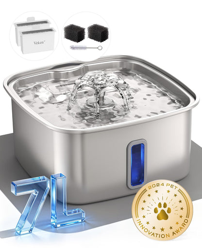 Veken Innovation Award Winner Stainless Steel Cat Water Fountain, 108oz, C1