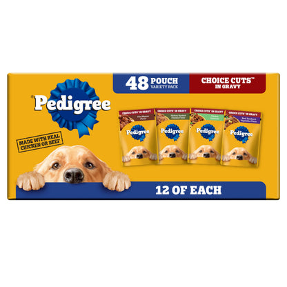 Pedigree Choice Cuts Wet Dog Food Pouch, Protein Variety, 3.5 oz, 30 Count