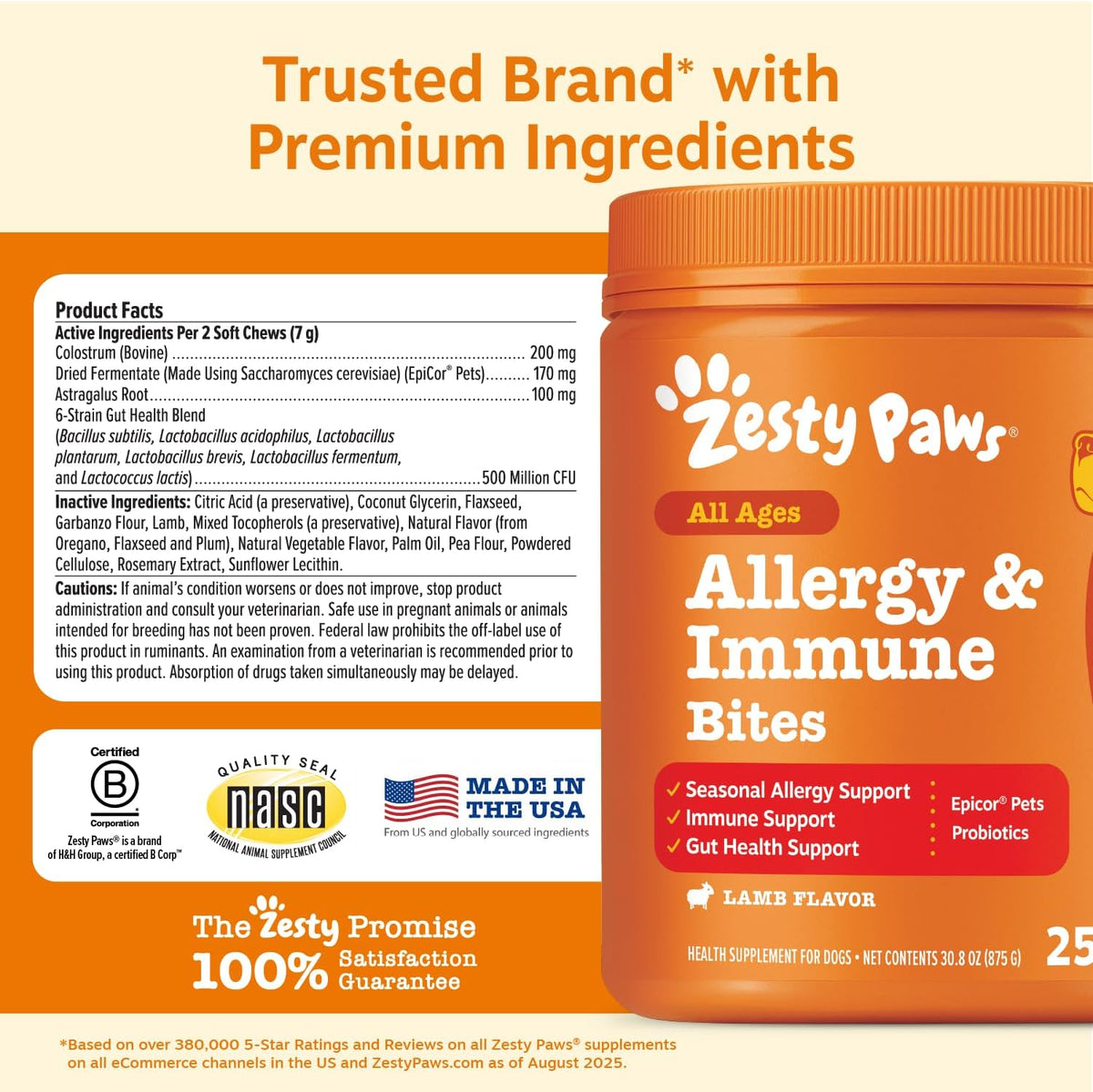 Zesty Paws Dog Allergy Chews - Dog Allergy Relief, Lamb, 90 Ct