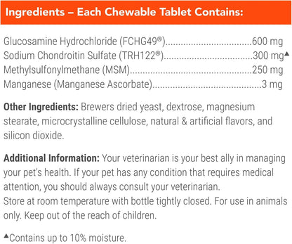 Nutramax Cosequin Joint Supplement for Dogs, MSM+HA, Chew Tablets, 250ct