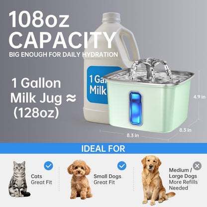 Veken Innovation Award Winner Stainless Steel Cat Water Fountain, 108oz, C1