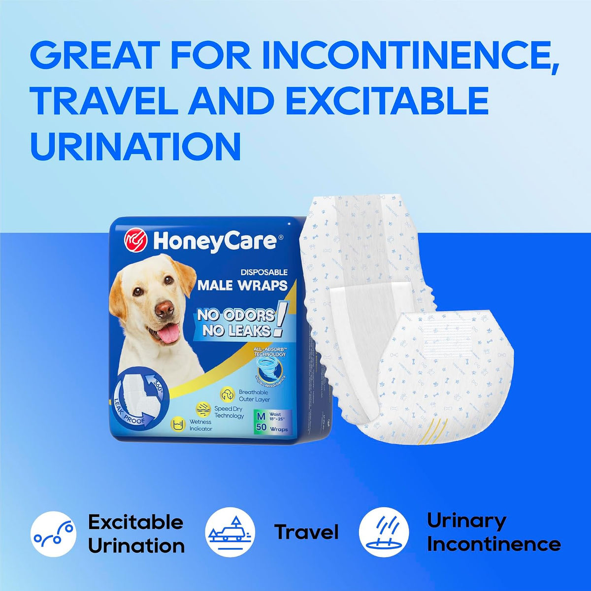 HONEY CARE All-Absorb A24 Male Dog Wrap, 50 Count, Large