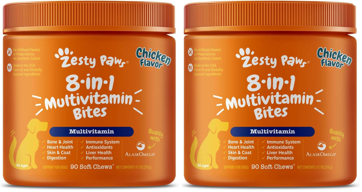 Zesty Paws Dog Vitamins - Dog Multivitamins with Hemp - Chicken, 90 Ct
