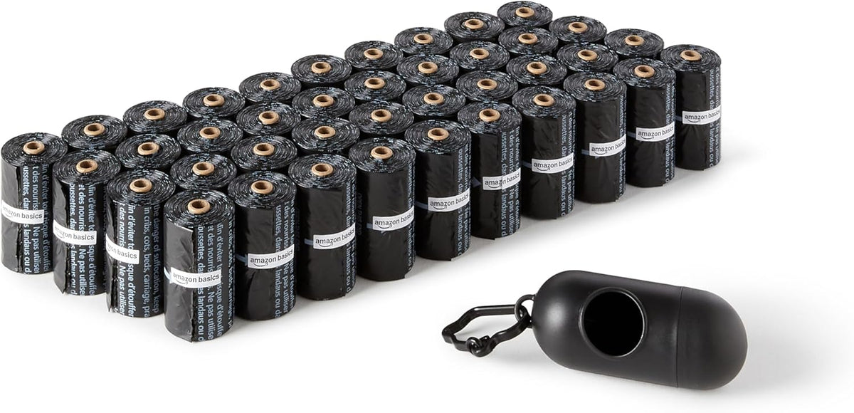 Amazon Basics Dog Poop Leak Proof Bags with Dispenser and Leash Clip, Unscented, 13" x 9" Large Size, 300 Count