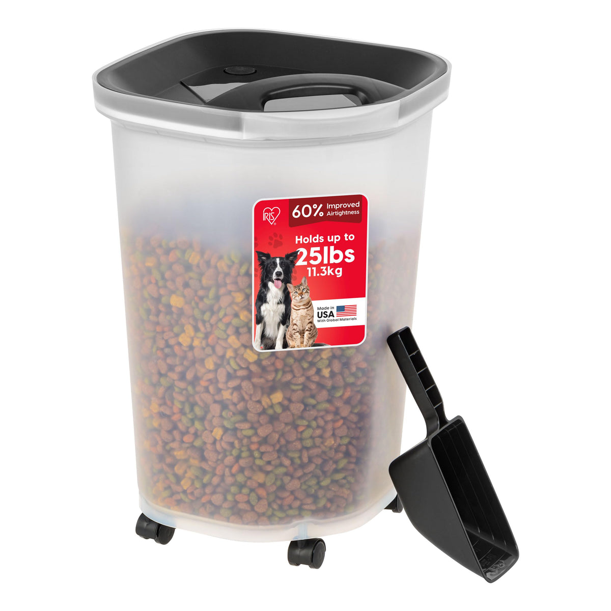 IRIS USA Dog Food Storage Container, Up to 10 lbs, Clear/Gray, Made in USA