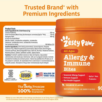 Zesty Paws Dog Allergy Chews - Dog Allergy Relief, Lamb, 90 Ct