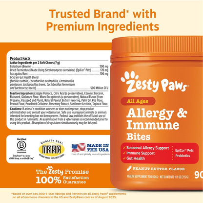 Zesty Paws Dog Allergy Chews - Dog Allergy Relief, Lamb, 90 Ct