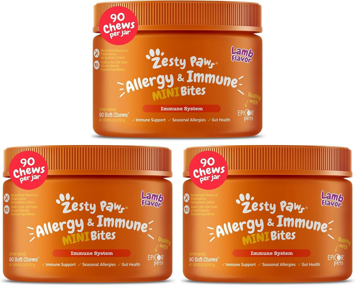 Zesty Paws Dog Allergy Chews - Dog Allergy Relief, Lamb, 90 Ct