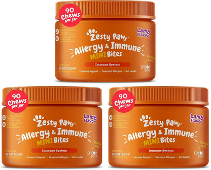 Zesty Paws Dog Allergy Chews - Dog Allergy Relief, Lamb, 90 Ct