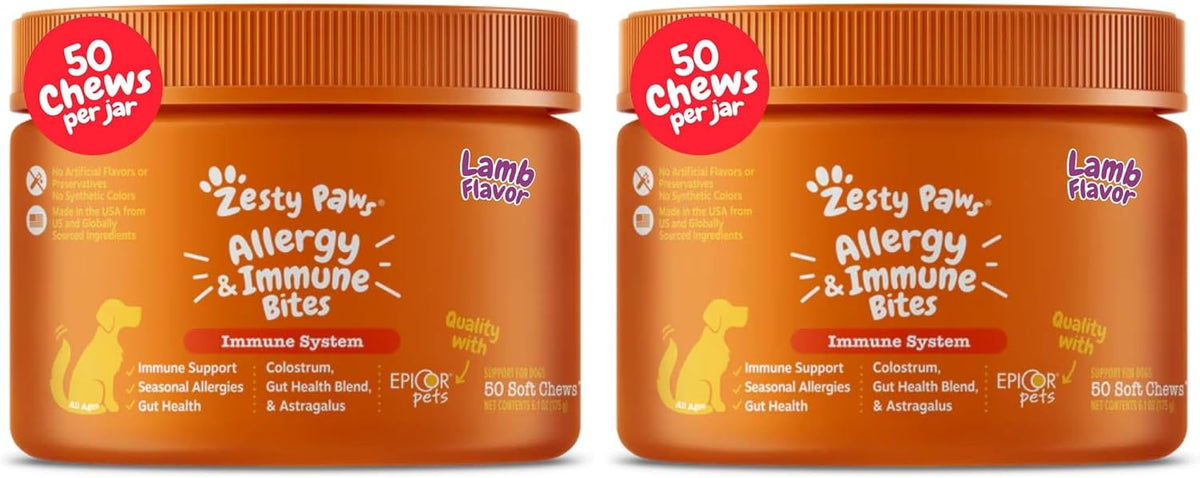 Zesty Paws Dog Allergy Chews - Dog Allergy Relief, Lamb, 90 Ct