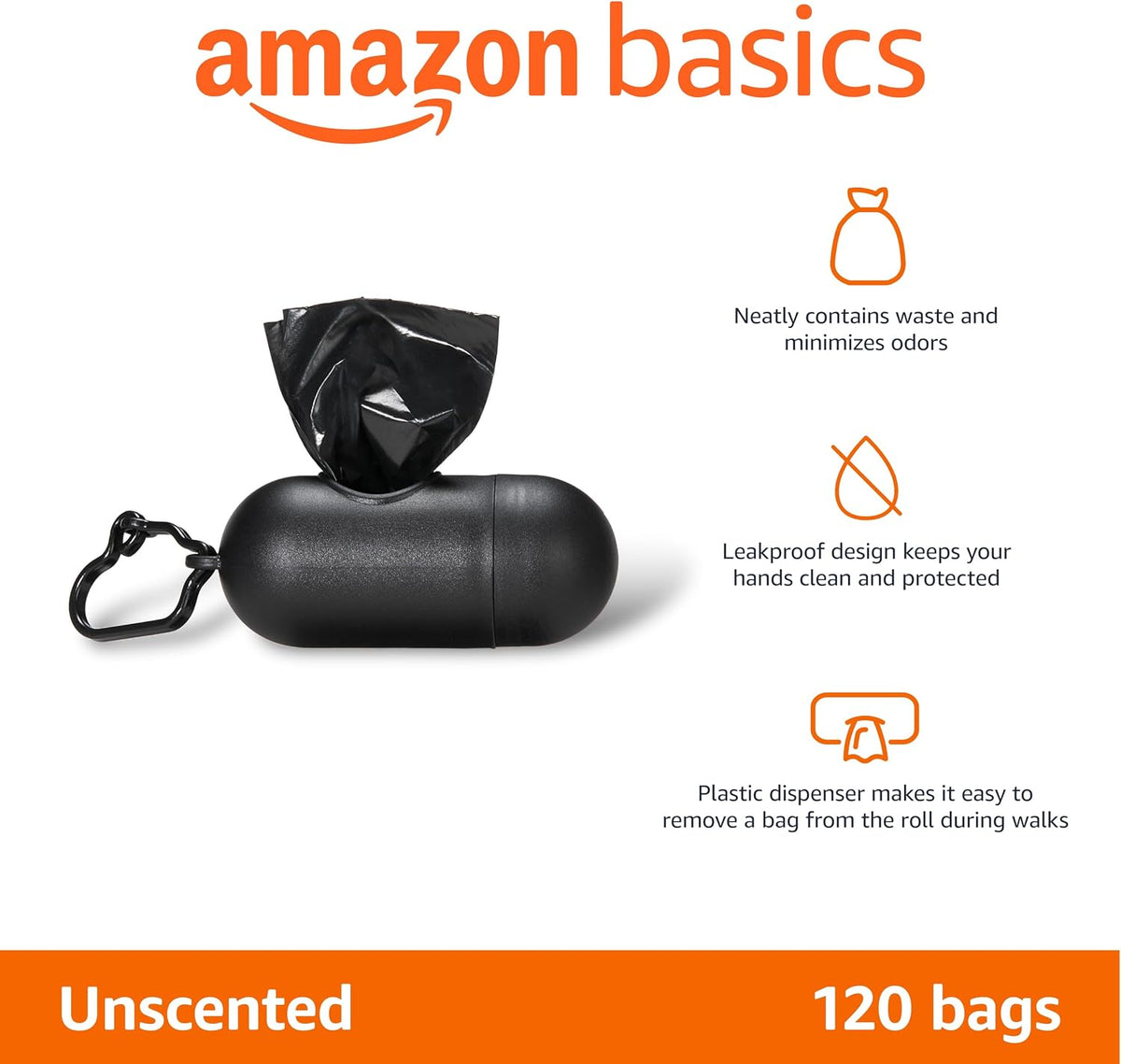 Amazon Basics Dog Poop Leak Proof Bags with Dispenser and Leash Clip, Unscented, 13" x 9" Large Size, 300 Count