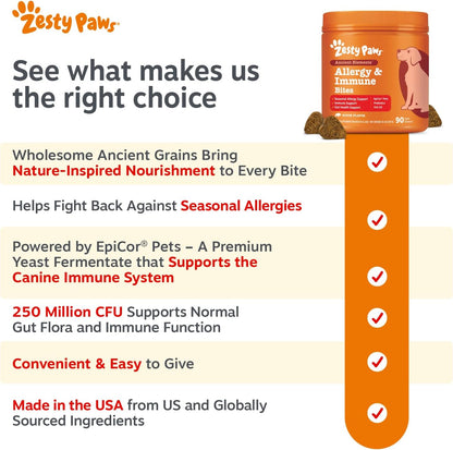 Zesty Paws Dog Allergy Chews - Dog Allergy Relief, Lamb, 90 Ct