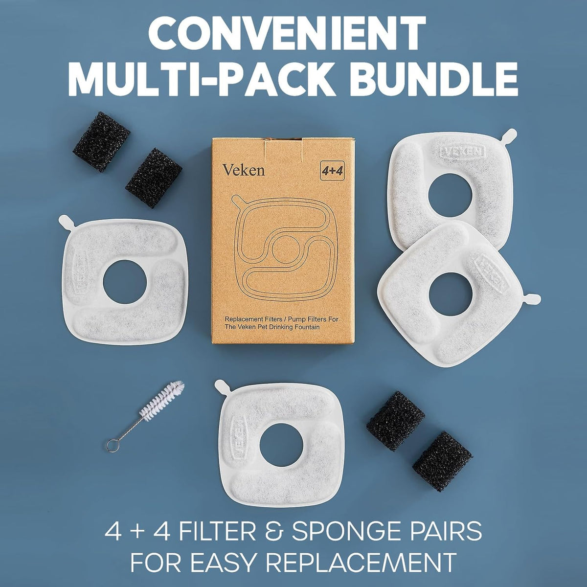 Veken Cat Water Fountain Filters, F1 Series, 4 Pack Replacement Filters