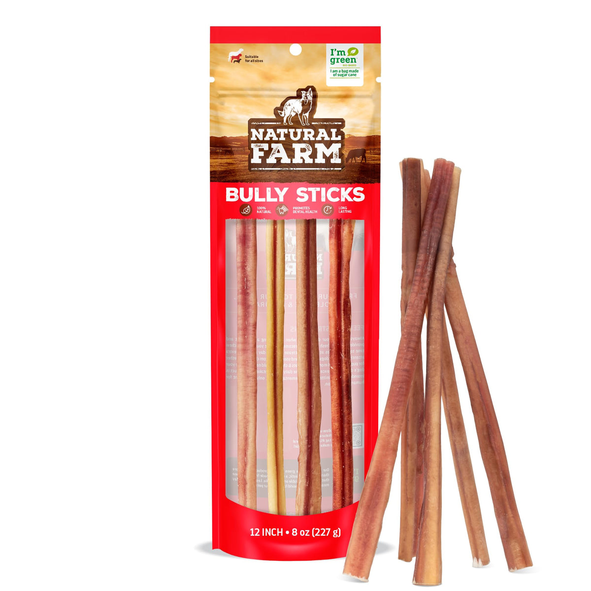 Natural Farm Odor-Free Bully Sticks (4-8”, 16oz) ALL-NATURAL Long-Lasting Chews, 100% Beef Pizzle, Grass-Fed, Grain-Free, Hormone-Free, Protein for Muscle Development & Energy, Perfect For Medium Dogs