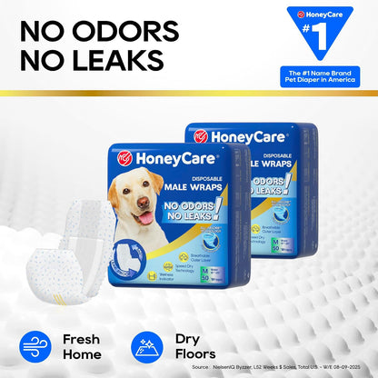 HONEY CARE All-Absorb A24 Male Dog Wrap, 50 Count, Large